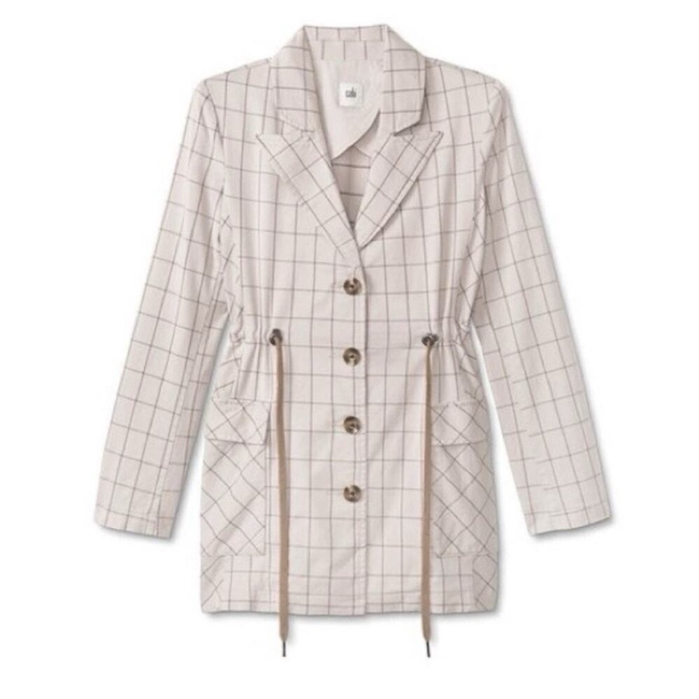 CAbi Tan Windowpane Trench Blazer Jacket style 6026 size M
